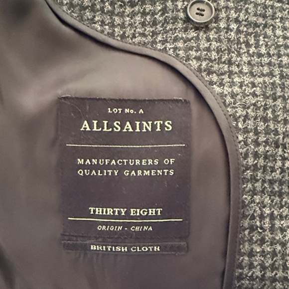 All Saints Dark Gray Checkered Pea Coat - Picture 2 of 3